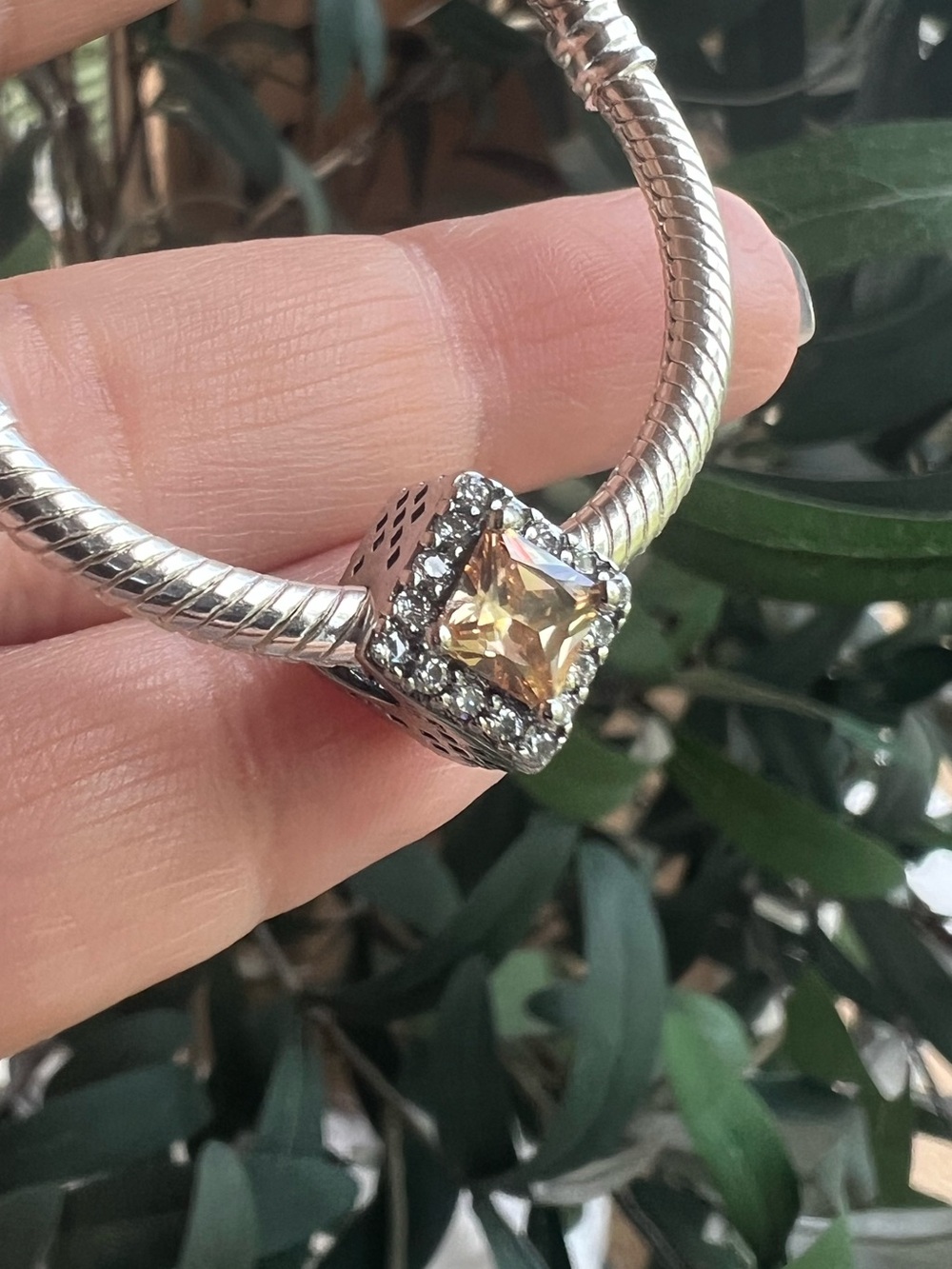 Champagne Square CZ Halo Charm